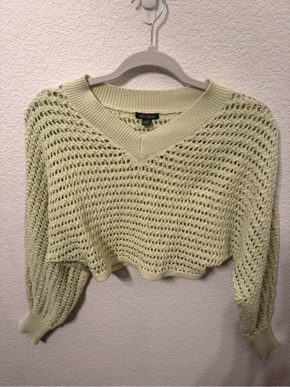 Wild Fable Women’s XXS Cropped Open Knit Sweater Sage Green V Neck